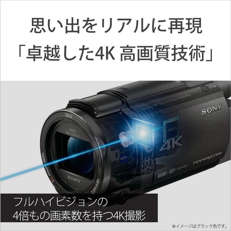 ソニー SONY FDR-AX60 B ブラック 高画質 4K対応 64GB 光学20倍 ビデオカメラ Handycam 中古_画像2