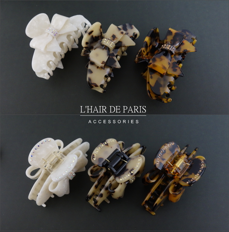 ■L'HAIR DE PARIS■リッチリボンヘアクリップ■ベージュ■鉱石 大理石 アセテート 人気 大人 韓国 バンスクリップ バナナクリップ べっ甲_画像4