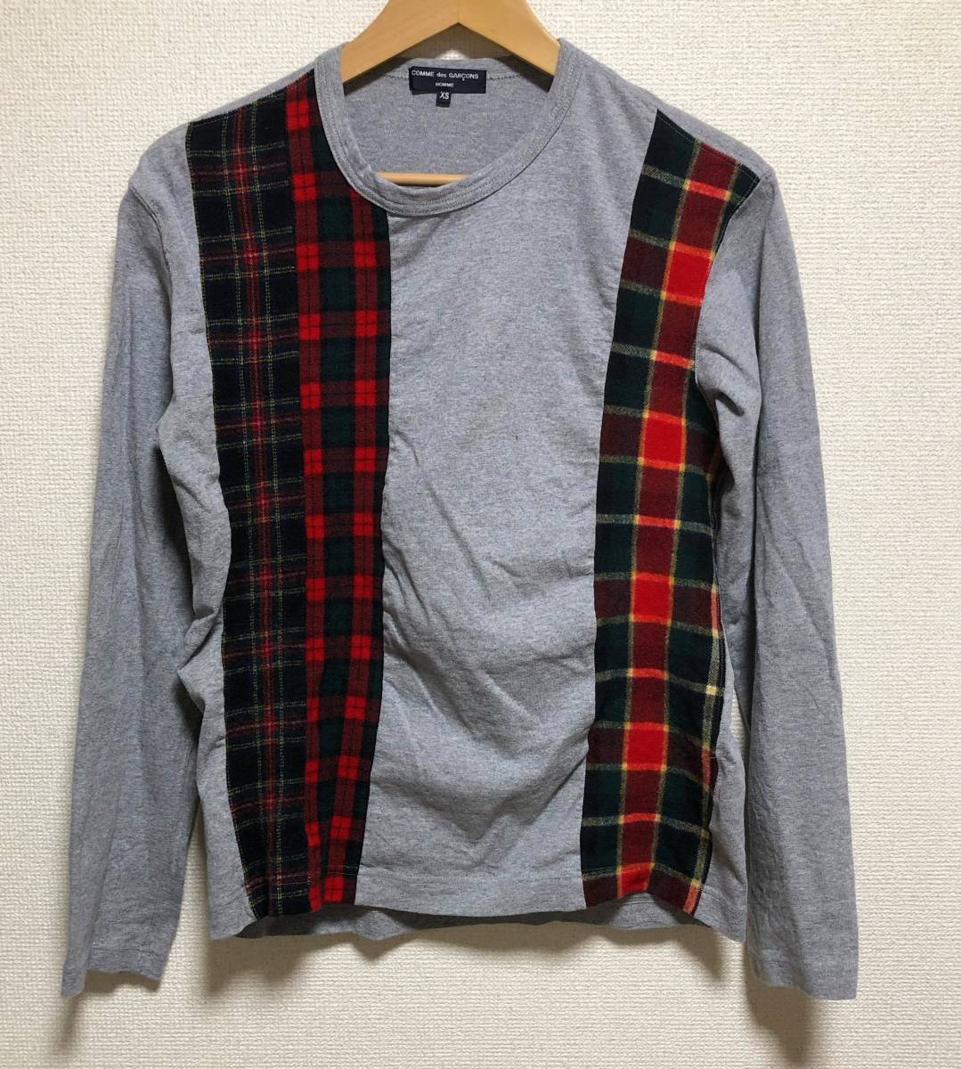 コムデギャルソン タータンチェック 切替 Tシャツ サイズXS パッチ