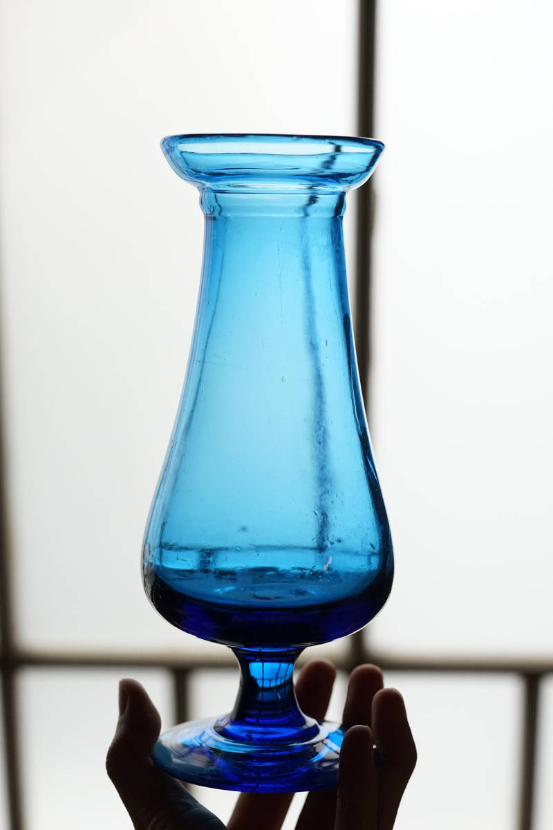 古い手吹きの色ガラス球根植物用花器 / 19世紀・フランス