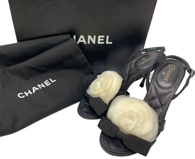 美品 CHANEL シャネル カメリア ピンヒールサンダル ミュール 35C