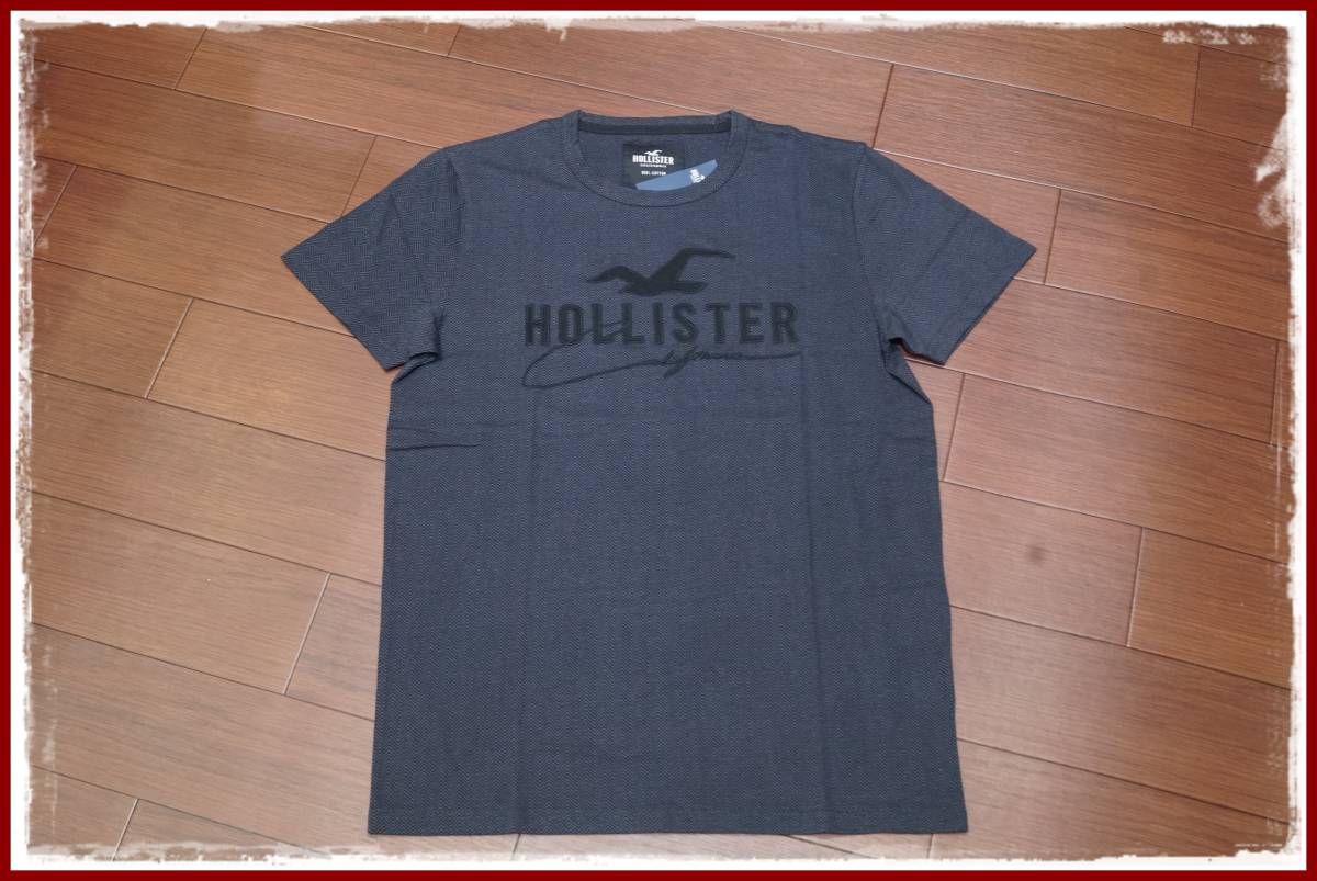 ★☆Hollister ロゴ刺繍 Tシャツ 半袖/L/ヘリンボーン/チャコールグレー/ メンズ Tシャツ アバクロ ホリスター☆★_画像2