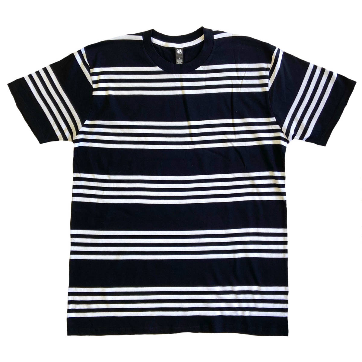 AS COLOUR　エーエスカラー ボーダーTシャツ B　ブラック　Lサイズ　Classic QUAD Stripe Tee　　アズカラー 半袖 ストライプ_画像1