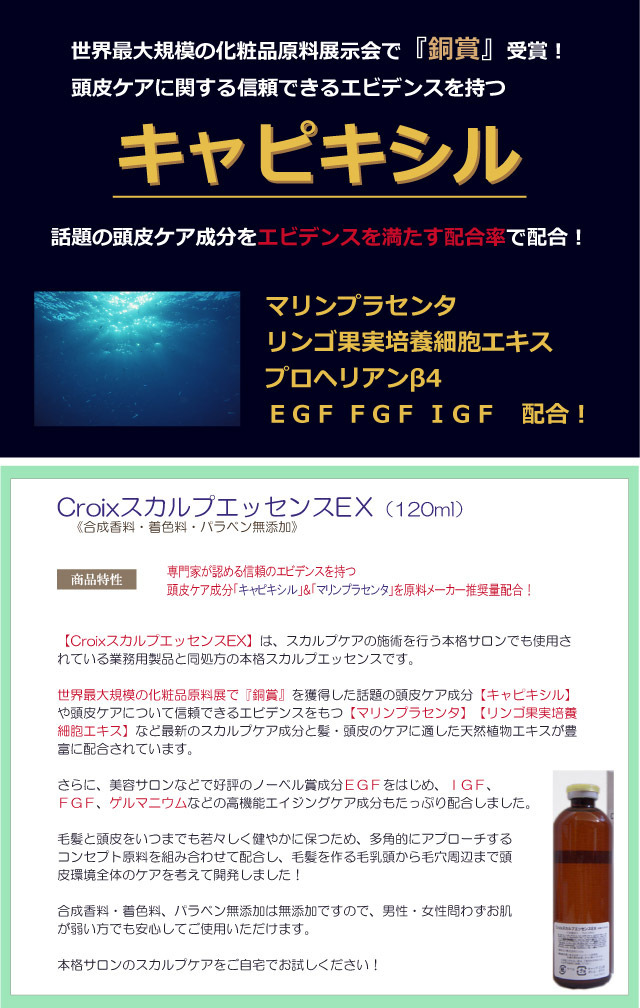 CroixスカルプエッセンスEX 120ml キャピキシル EGF FGF IGF ゲルマニウム 育毛サロン 男性用育毛剤 女性用育毛剤_画像2