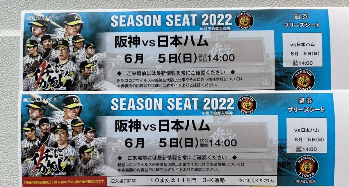 6月5日（日）阪神 vs 日本ハム ブリーズシート2連番【通路付近】 bpbd ...
