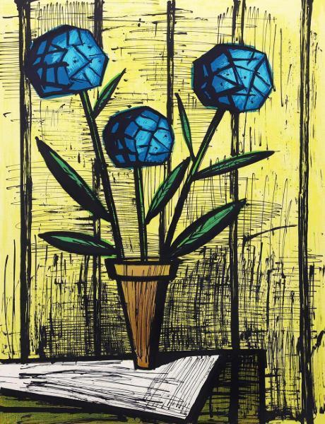 【真作】【WISH】ベルナール・ビュッフェ Bernard Buffet「青い紫陽花」リトグラフ 15号大 大作 直筆サイン 　　〇フランス巨匠 #22043162_画像3