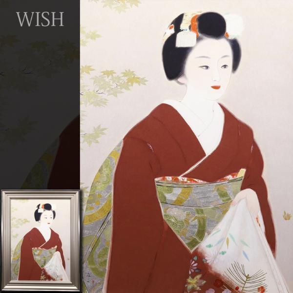 【真作】【WISH】山平義正「錦秋」日本画 40号 大作 金泥仕様 和美人　　〇師:寺島紫明 市文化功労賞 美術館個展 #22043521_画像1