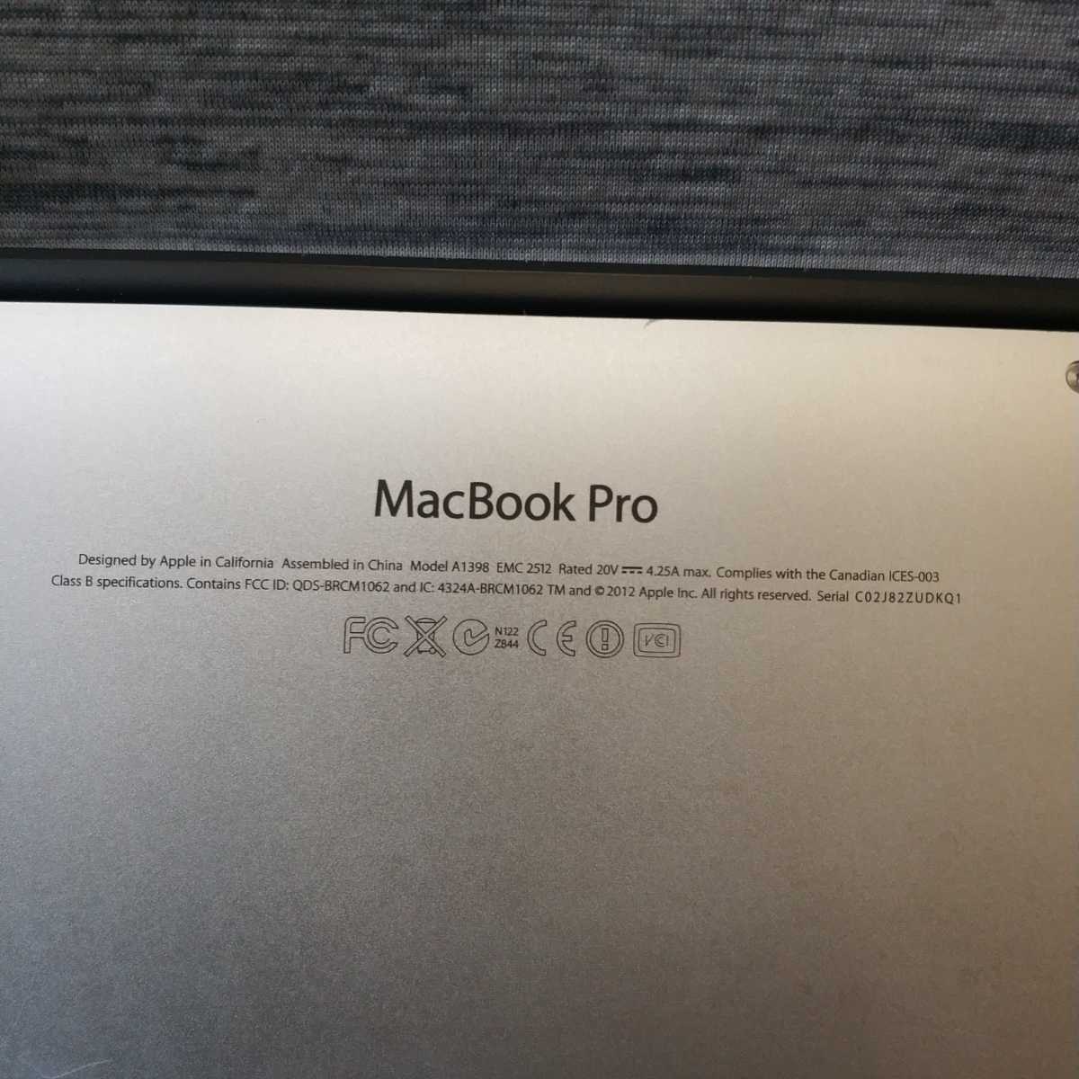 即日発 速達 Apple MacBook Pro A1398 Retina 2012 MC975LL/A ★ Core i7 2.3GHz/メモリ8GB/SSD256GB/15インチ/mac OS Catalina 10.15.7