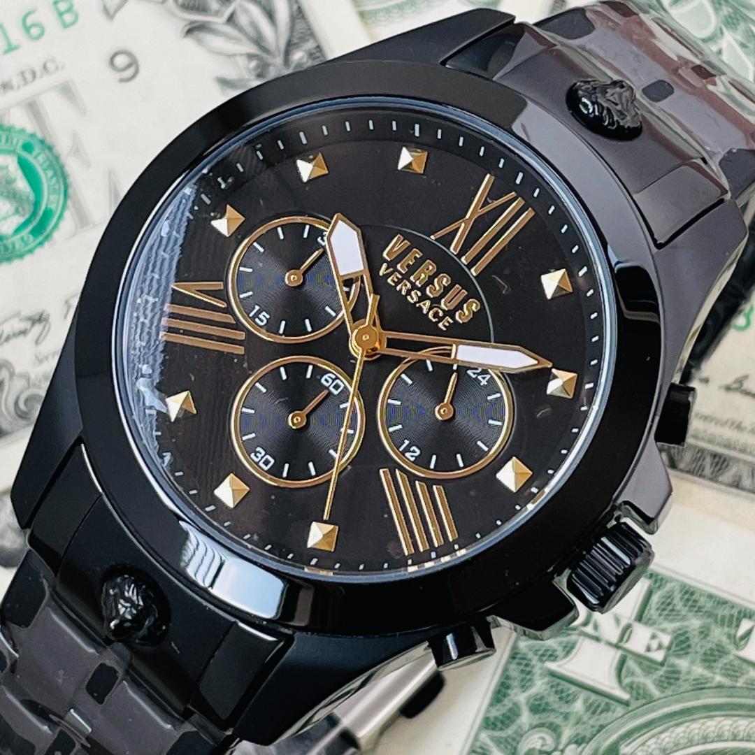【ります】 新品ヴェルサーチVERSUS腕時計VERSACE黒メンズ日本未発売50m防水 カシオ