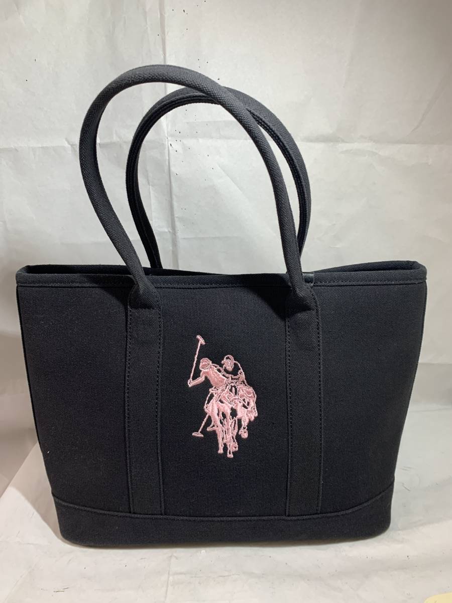 ★格安出品！！ U.S POLO ASSN ユーエス ポロ 帆布 ロゴ 刺繍 トートバック ブラック 黒 ハンドバック 鞄 バック ヴィンテージ_画像1