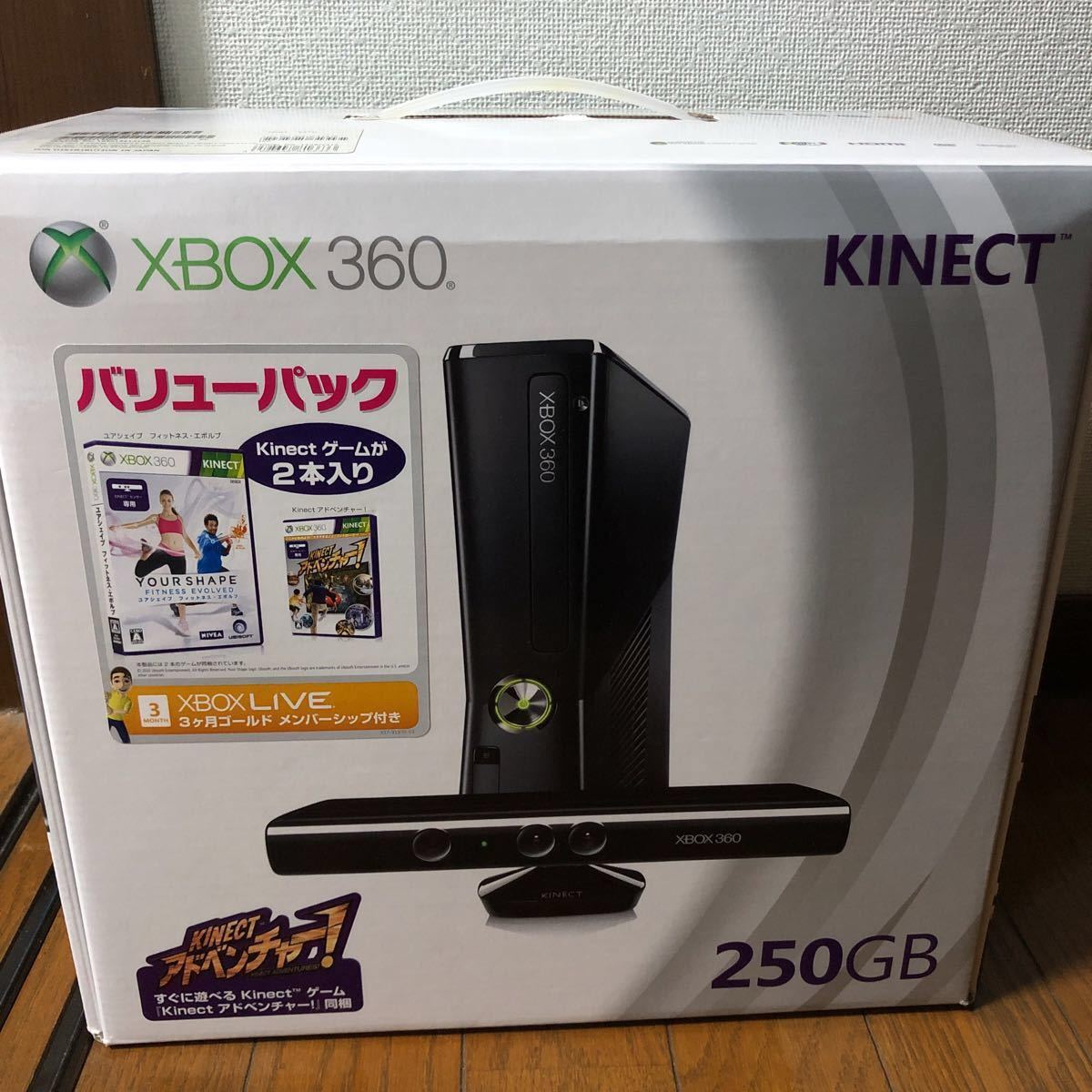 XBOX 360 S Kinect ブラック 本体　250GB ソフト新品付