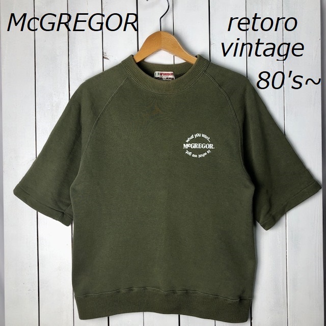 レトロ古着 80s～90s McGREGOR マクレガー フロッキー 半袖スウェット M カーキ オールド ヴィンテージ マックレガー s/s ●143