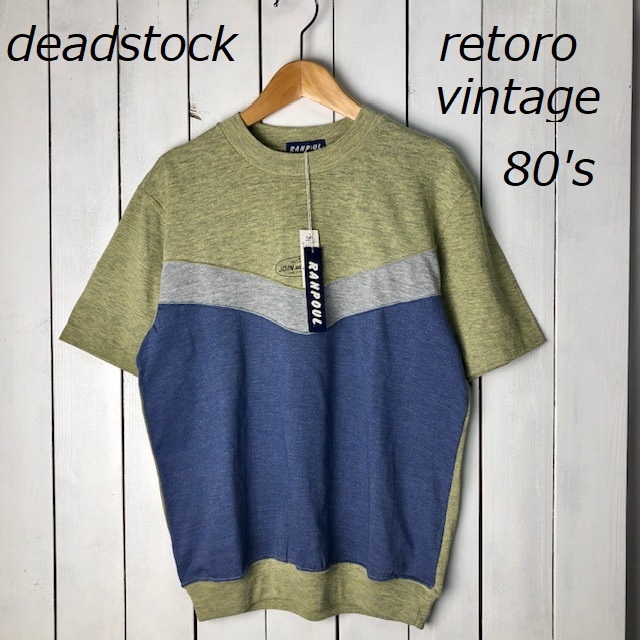 deadstock 日本製 80s 国産レトロ 薄手 切り替え半袖スウェット M ライトオンス オールド ヴィンテージ Tシャツ s/s タグ付未使用品 ●144