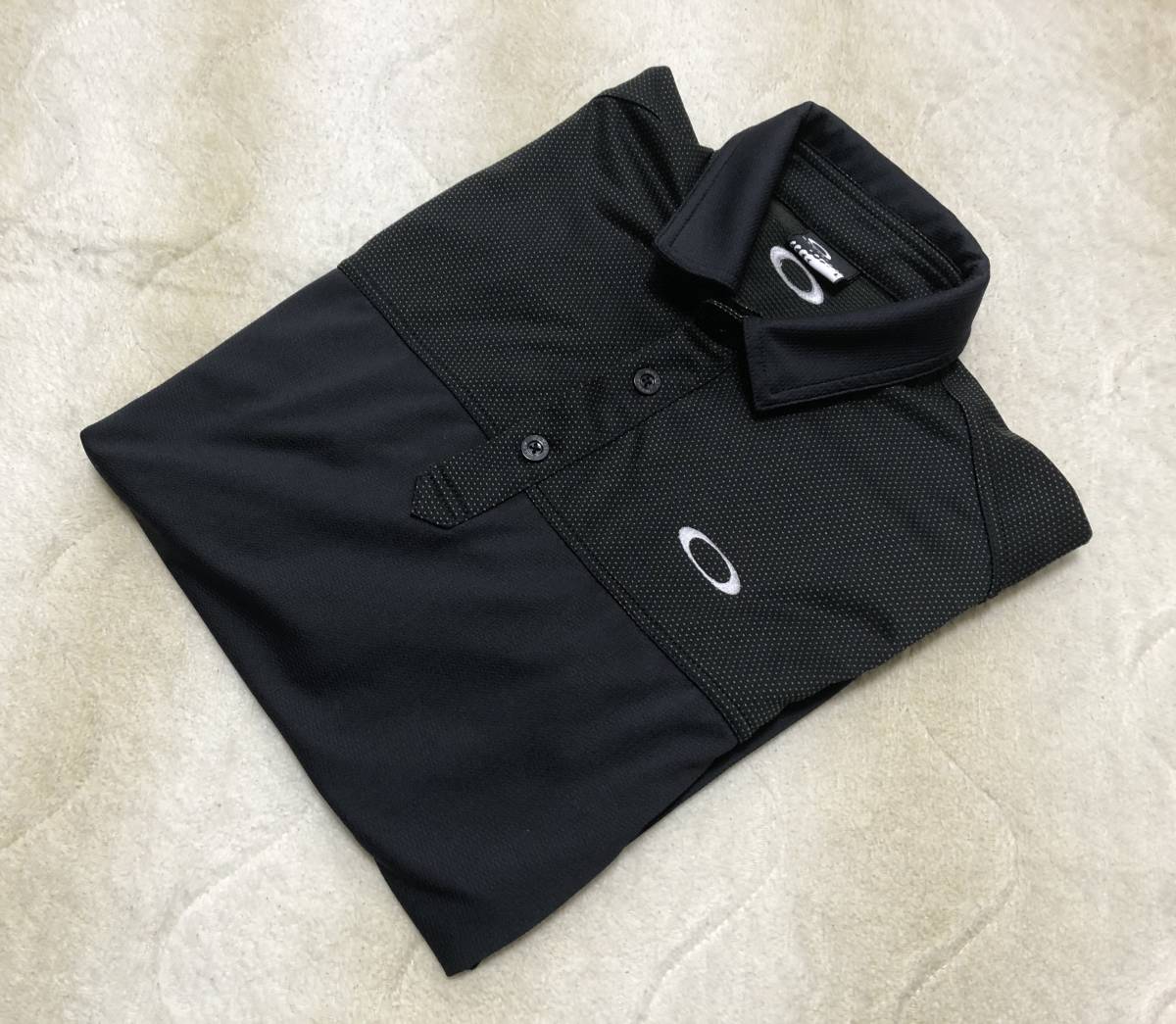☆OAKLEY☆オークリ― ビッグロゴ 長袖 ポロシャツ L 黒系 ドット ゴルフ 433473JP