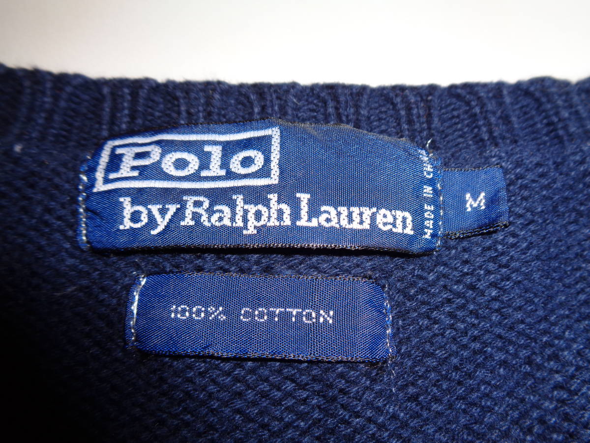 182◆Polo by Ralph Lauren コットンニット◆ポロ ラルフローレン sizeM ネイビー フリーダムスリーブ 綿100％ セーター クルーネック 4E_画像6