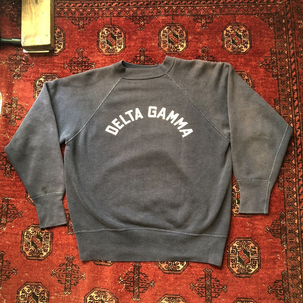 [VINTAGE]1950*snas navy blue flocky print la gran sleeve sweatshirt navy body Vintage 40s 50s 60s 70s USA