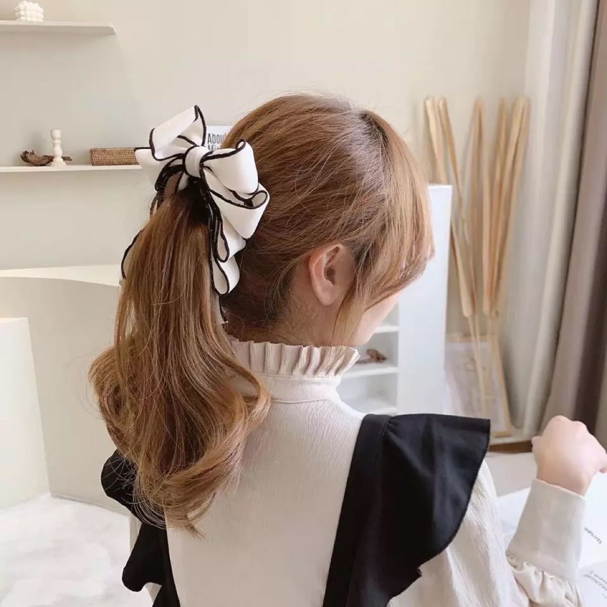 ビッグ リボン バナナクリップ ホワイト 白 ヘアアクセサリー ヘア