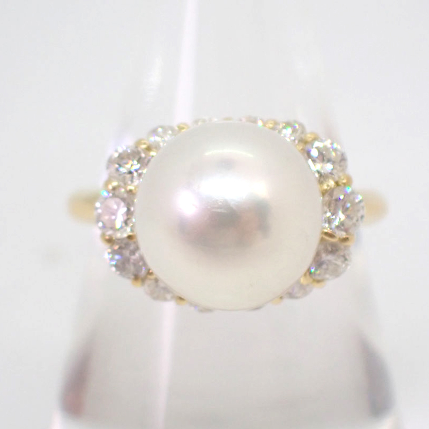 K18 アコヤ真珠/ダイヤモンド 1.00ct パール リング 12号[g769-2］ www