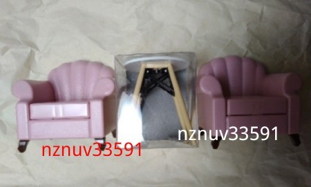 2種3個セット 1/12ミニチュア シェルソファ(ピンク)2個 デザインテーブル白1個リビング応接間ジオラマに ドール 日本製_画像1