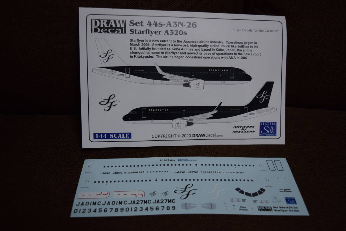 # rare 1/144 DRAW decal + Revell ( monogram ) kit air bus A320 Star Flyer STARFLYER[ inspection ] Kitakyushu airport 