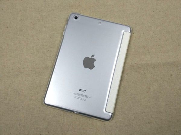 iPad mini1/2/3用 カバー PUレザー+ハードケース スタンド 三折 薄型 ホワイト_画像2