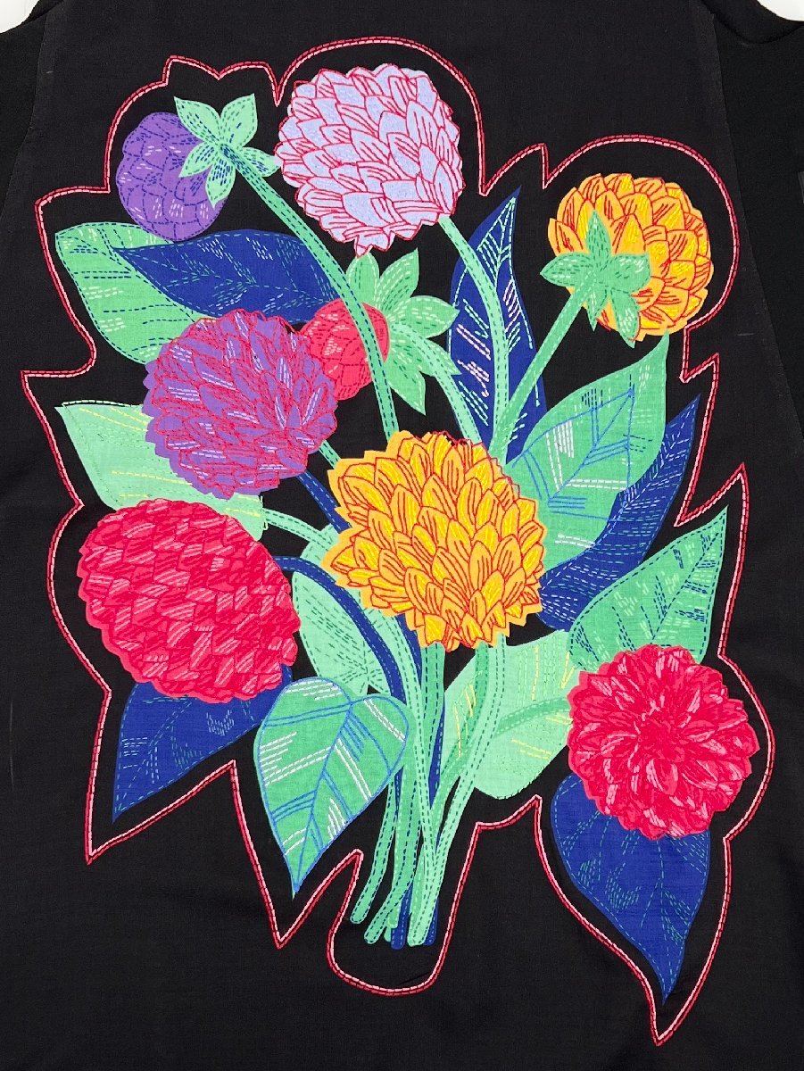 TOKUKO 1er VOLtokko pull mi Evo ru floral print embroidery print no sleeve hem chu-ru switch flair tunic One-piece spring summer 9/M black made in Japan 