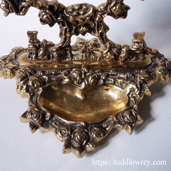 【薔薇と小鳥と歪んだ真珠】フランス アンティーク ミラー 鏡 真鍮 ブラス バロック 自立式◆Antique Baroque Style Small Dressing Mirror_画像8