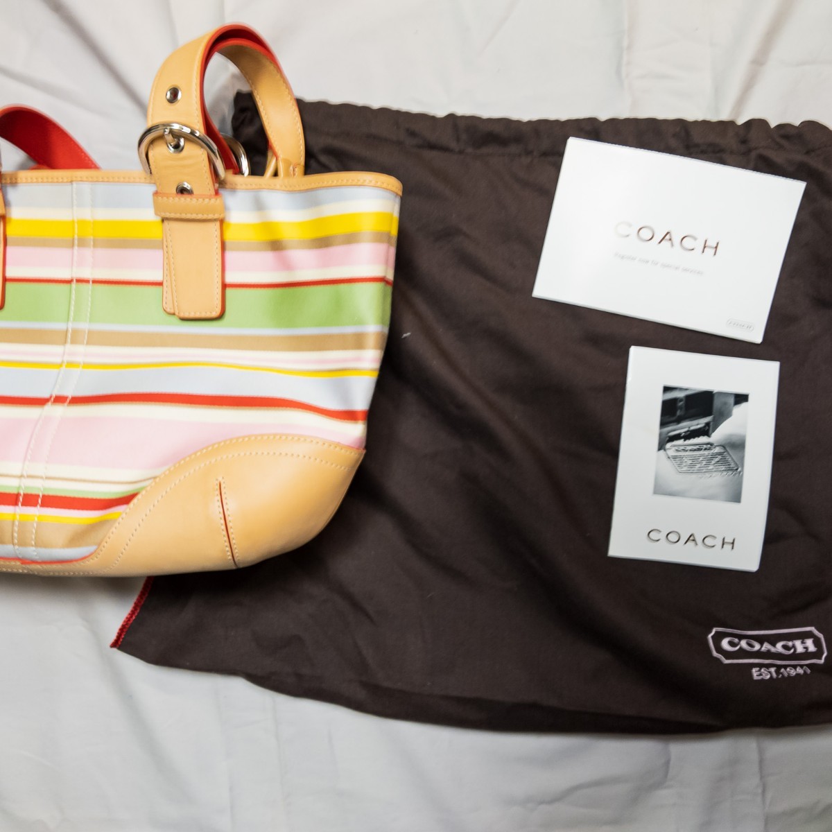 COACH マルチカラー ボーダートートバッグ ☆保存袋付き www.esole.eu