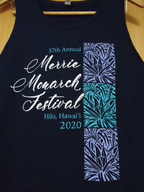 ハワイ　ヒロ　MERRIE MONARCH　メリーモナーク2020’　タンクトップ　紺色　XＸＬ　フラ_画像2