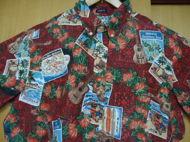 即決　ハワイ　reyn spooner　レインスプーナー　アロハシャツ　赤色　クリスマス柄　ＸＬ　限定物　CLASSIC FIT_画像1