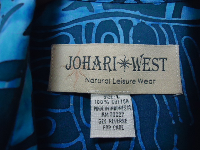 即決 ハワイ JOHARI WEST ジョハリ・ウエスト アロハシャツ 紺・水色 柄物 L の画像5