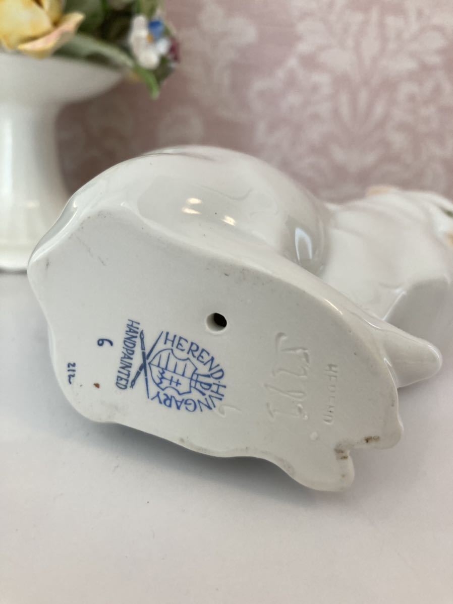送料込〉ヘレンド キャットフィギュリン 白猫 フィギュア Herend 陶器