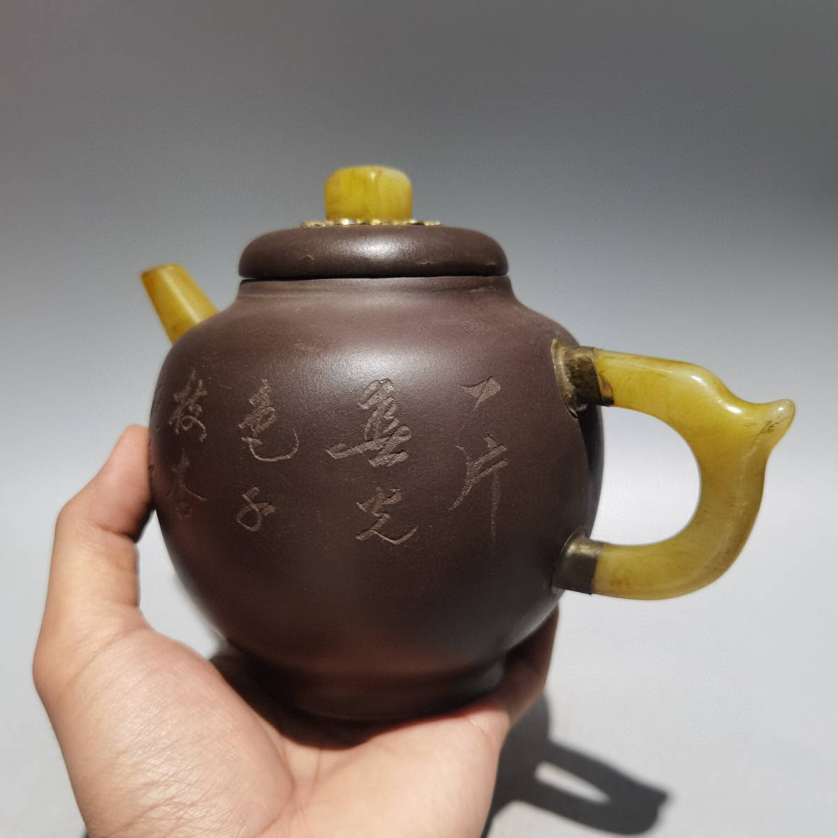 最高の品質の 中国美術 三足 急須 貢局 梨皮 朱泥 紫砂 合わせ箱 骨董