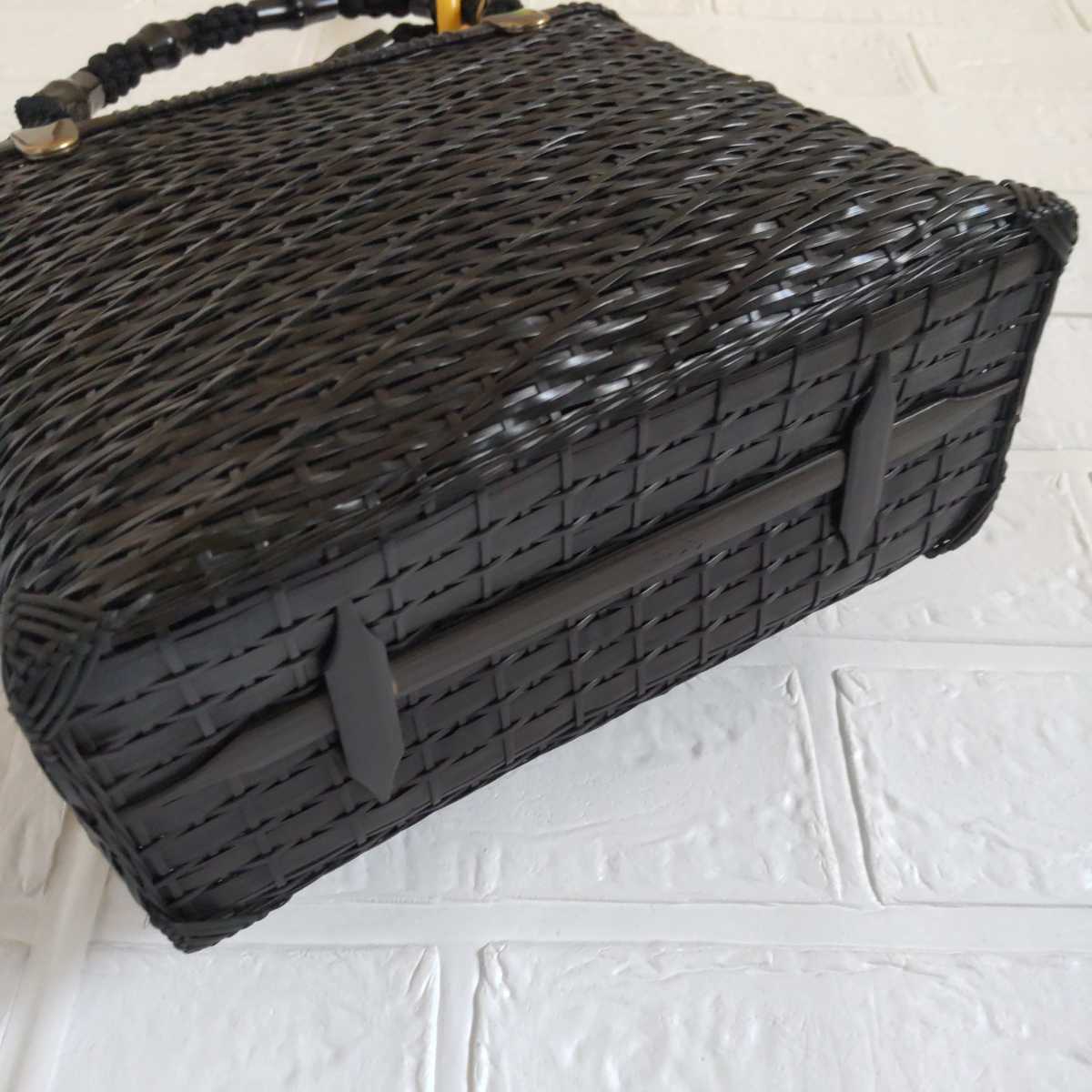 京都の老舗竹メーカー☆公長齋小菅☆黒さざ波長角バッグ☆未使用品