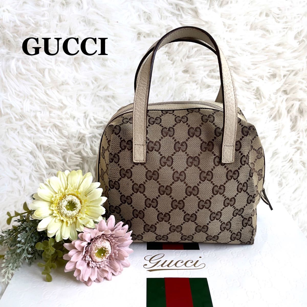 GUCCI グッチ ミニハンドバッグ GG柄 ロゴ キャンバス レザー ベージュ