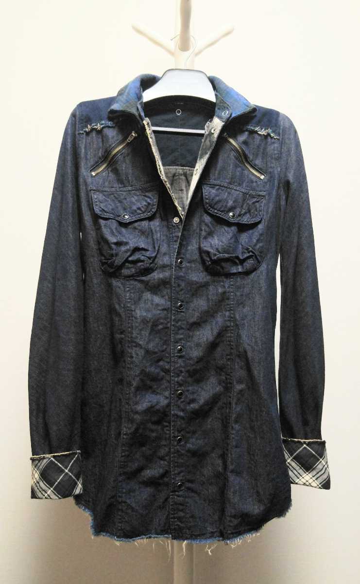 ロイフラ別注　LGB バッククロス　チェック切り替え　デニム　シャツG 　レディース１　定価35200　SHIRT G　FEATHERS　_画像2