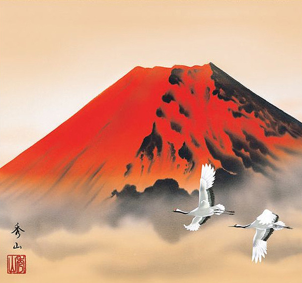 鈴村秀山　赤富士飛翔　掛軸　掛け軸　新品_画像2