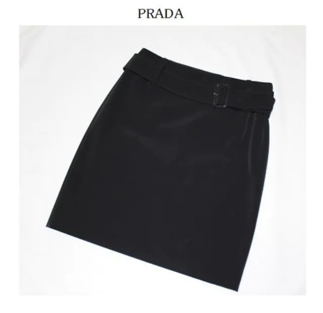 プラダ*PRADA☆ストレッチ入りベルト付タイトスカート(40)/used