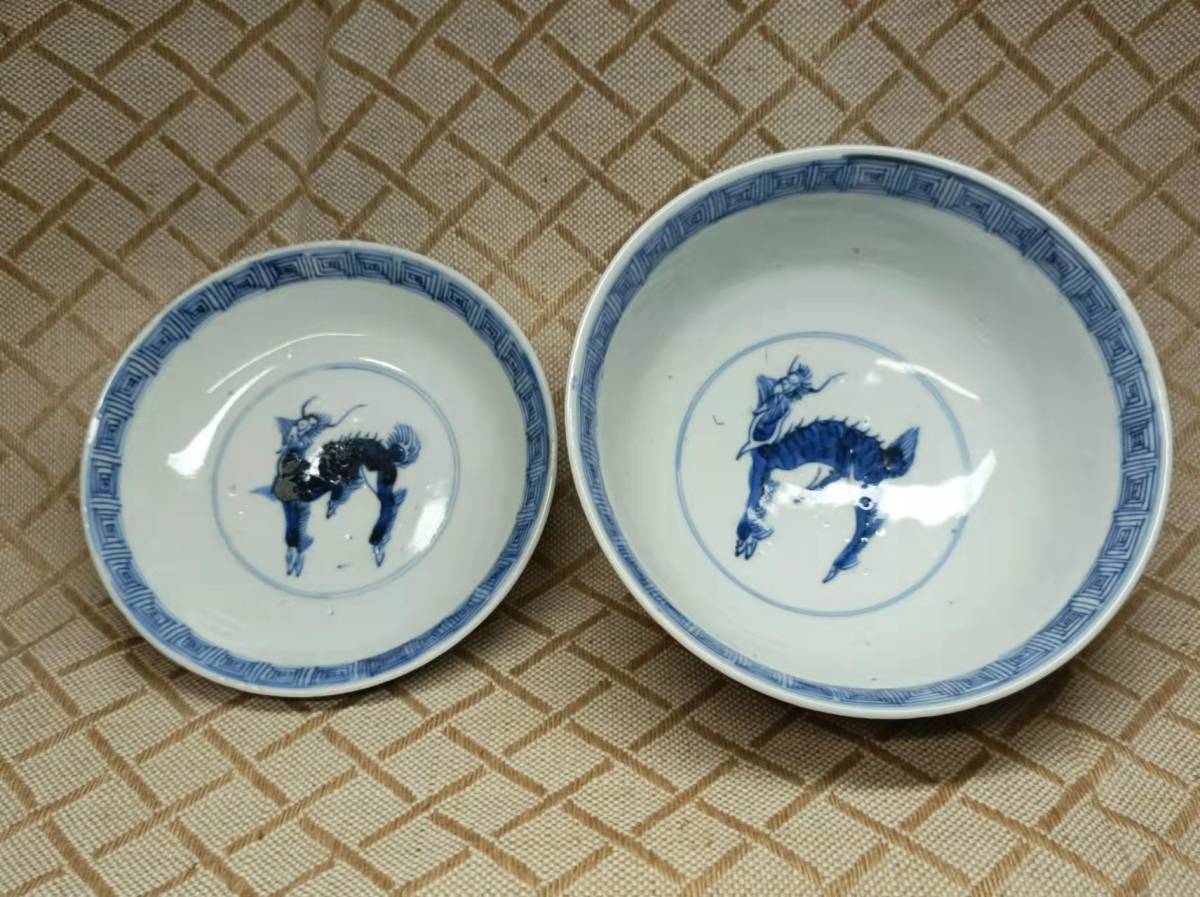最大5%セット割 ヤフオク! - 中国 唐物 古瓷 時代物 染付 明代麒麟人物紋茶碗 新品大得価
