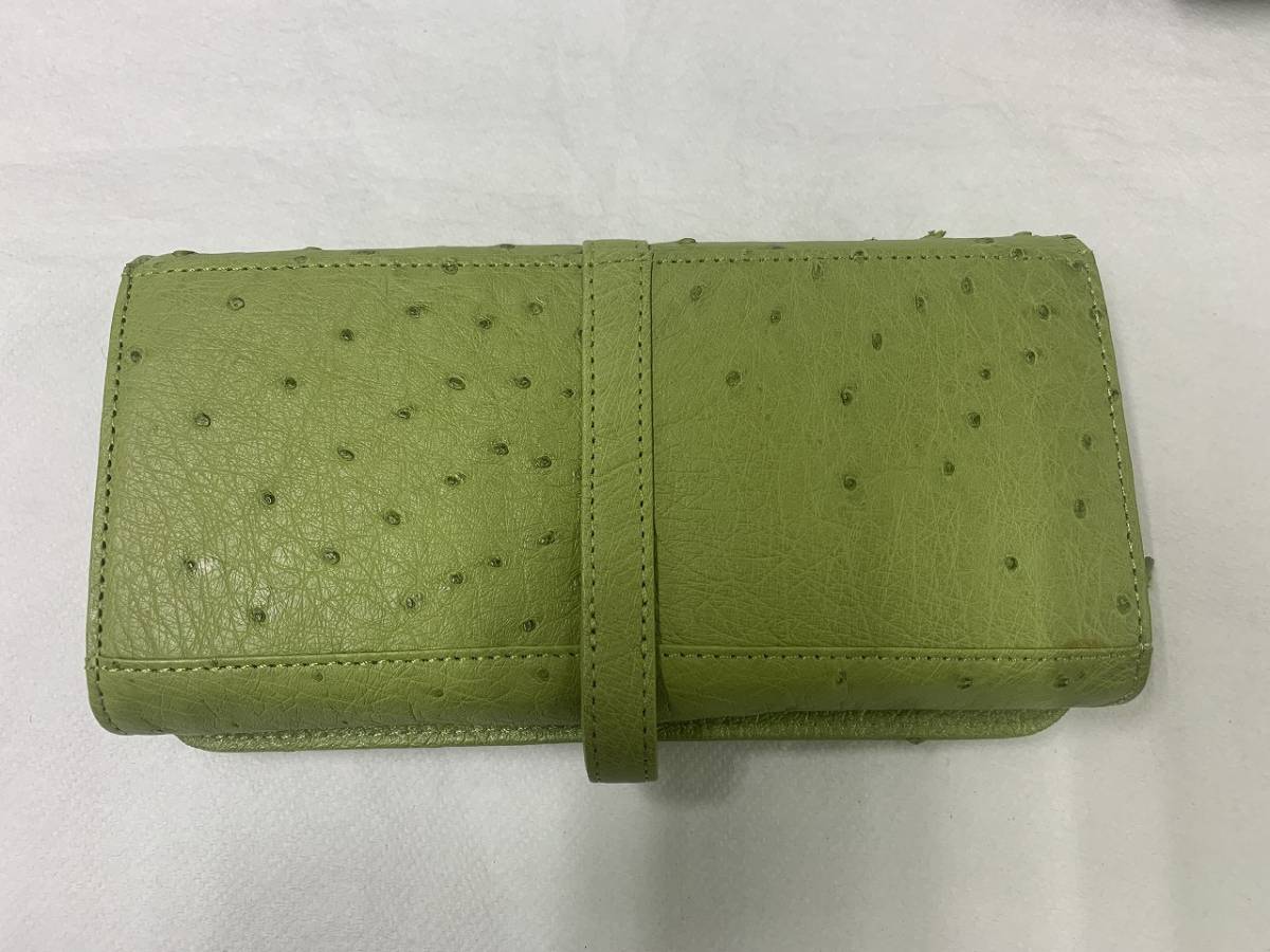 GENUNE　OSTRICH　LEATHER　オーストリッチ　ダチョウ　長財布　財布　オリーブグリーン　元箱付き②_画像6