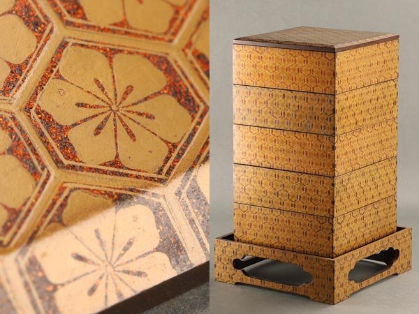 流】木製漆器 時代金蒔絵五段重箱 重台付 DC285 www.distribella.com