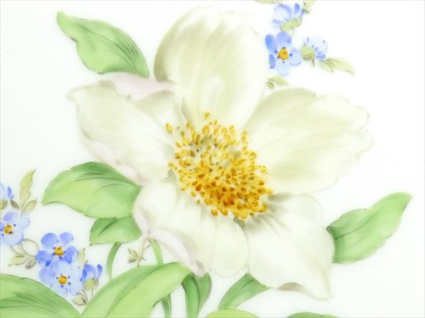 980 Meissen マイセン クリスマスローズ フラワーブーケ 白い花 プラーク 陶板 飾額_画像4