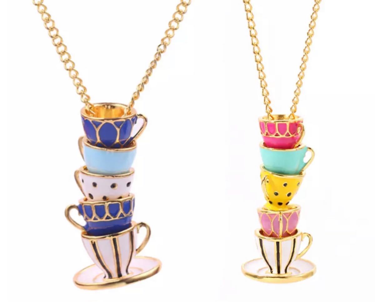 セール特別価格 新品 豪華5連重ねティーカップネックレス ゴールド アリス レディース ◆新品◆豪華◆5連重ねティーカップネックレス◆ゴールド◆アリス◆レディース