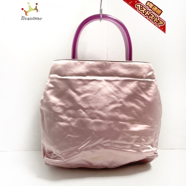 【お試し価格！】 プラダ PRADA トートバッグ - サテン ライトピンク プラスチックハンドル バッグ トートバッグ