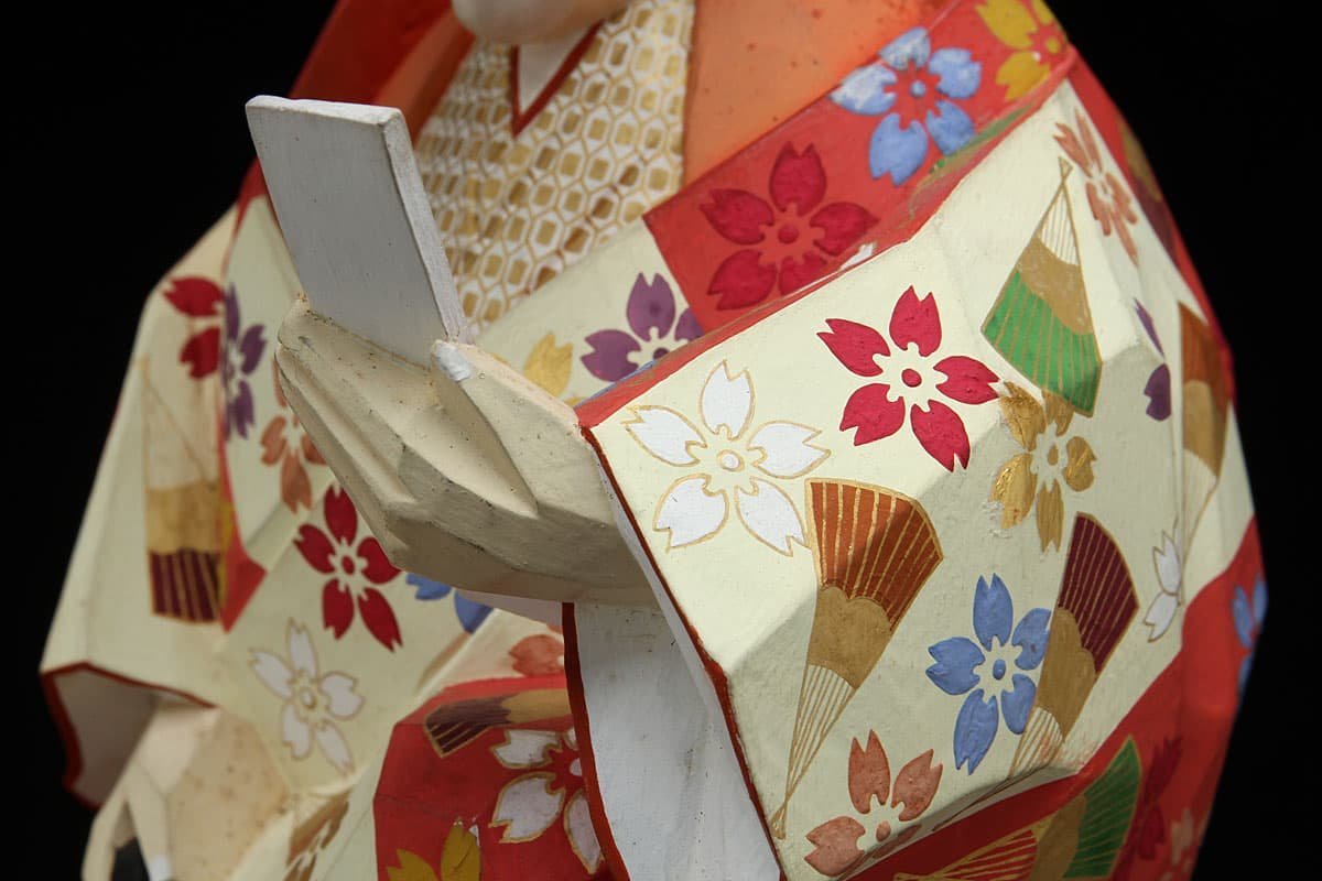 奈良一刀彫 彫刻家【村崎青園】金彩彩色 木彫『翁』能楽 置物