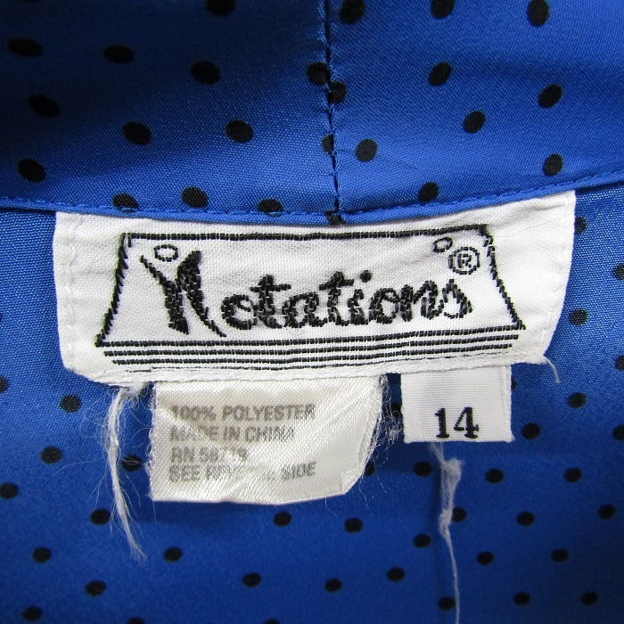 90s 00s Vintage サイズ 14 Natations デザイン シャツ ブラウス 長袖 薄手 ドット 水玉柄 総柄 ブルー 古着 ビンテージ 2M1901_画像3