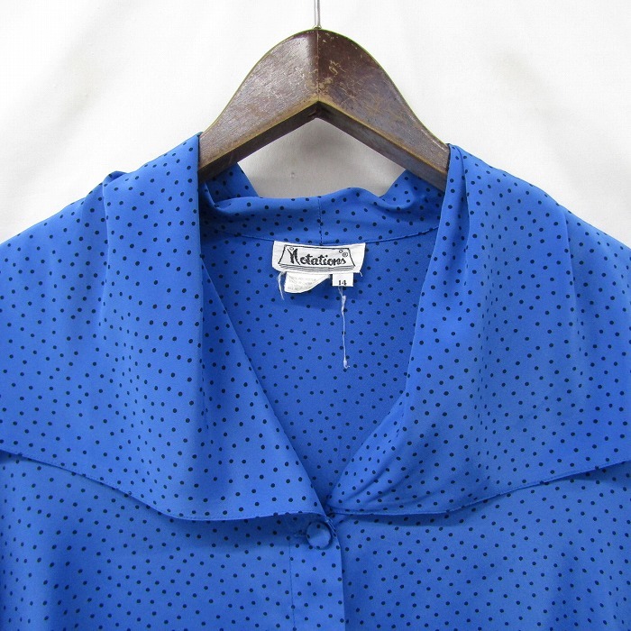 90s 00s Vintage サイズ 14 Natations デザイン シャツ ブラウス 長袖 薄手 ドット 水玉柄 総柄 ブルー 古着 ビンテージ 2M1901_画像4
