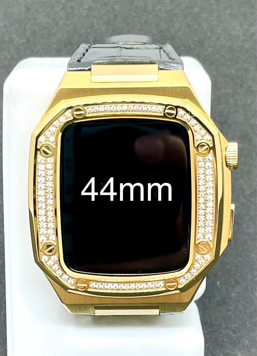 お待たせ! ケース Watch Apple 44mm ジルコニア ゴールド 黒レザー 