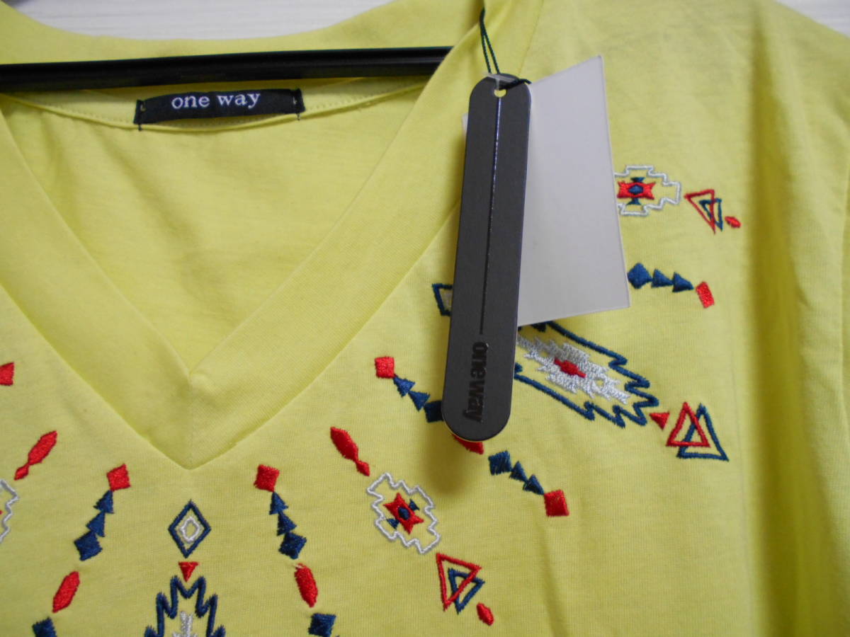 ワンウェイ oneway イエロー ネイティブな刺繍が素敵なカットソー Tシャツ M ☆彡 新品 メキシカン