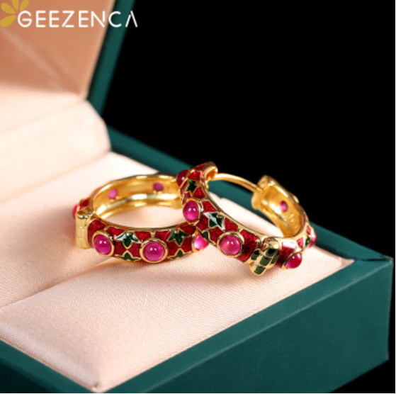 Geezenca-女性のためのコランダムな形のイヤリング,金と銀のメッキされた韓国のジュエリー - その他 Geezenca-女性のためのコランダムな形のイヤリング,金と銀のメッキされた韓国のジュエリー - その他